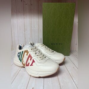Gucci Calfskin Glitter Game Logo Rhyton Sneakers Mystic White Sz 40.5 / 10.5